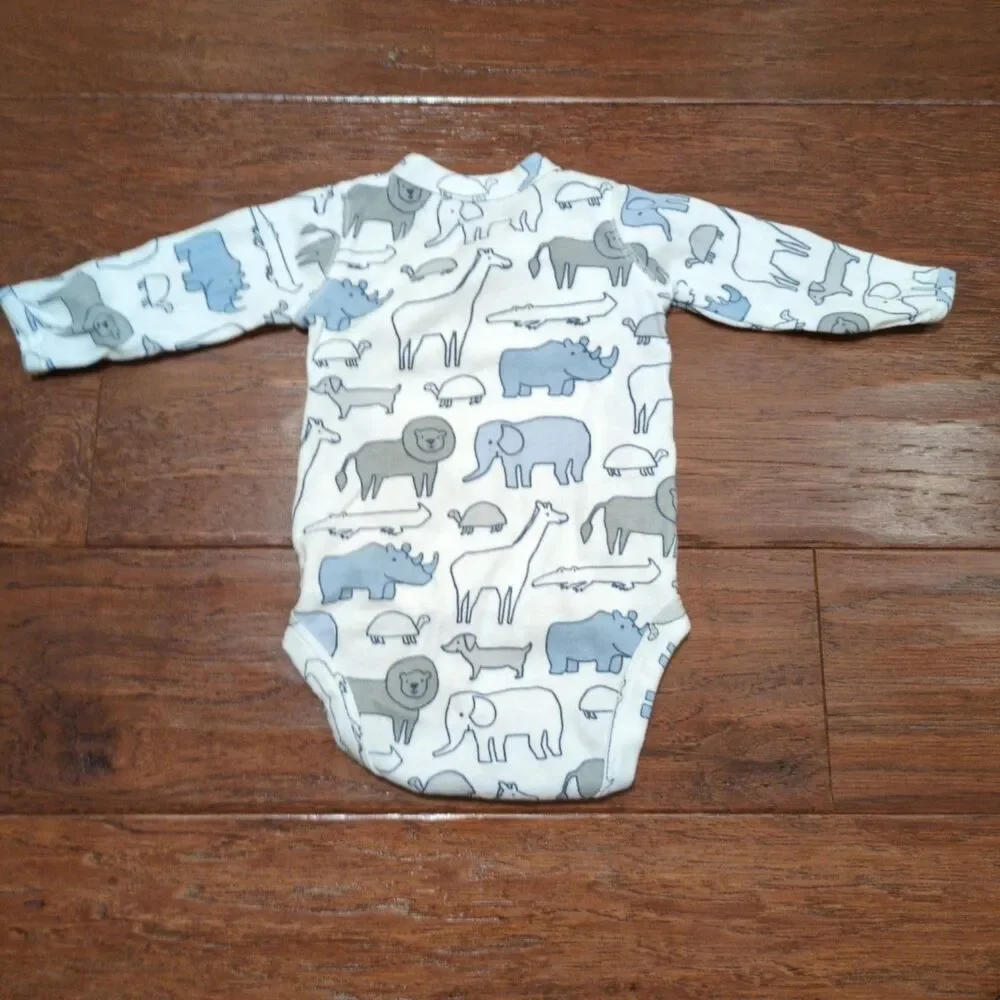 3M‎ Carters Baby Side Snap Kimono Onesie Bodysuit Long Sleeve Blue Gray Animal